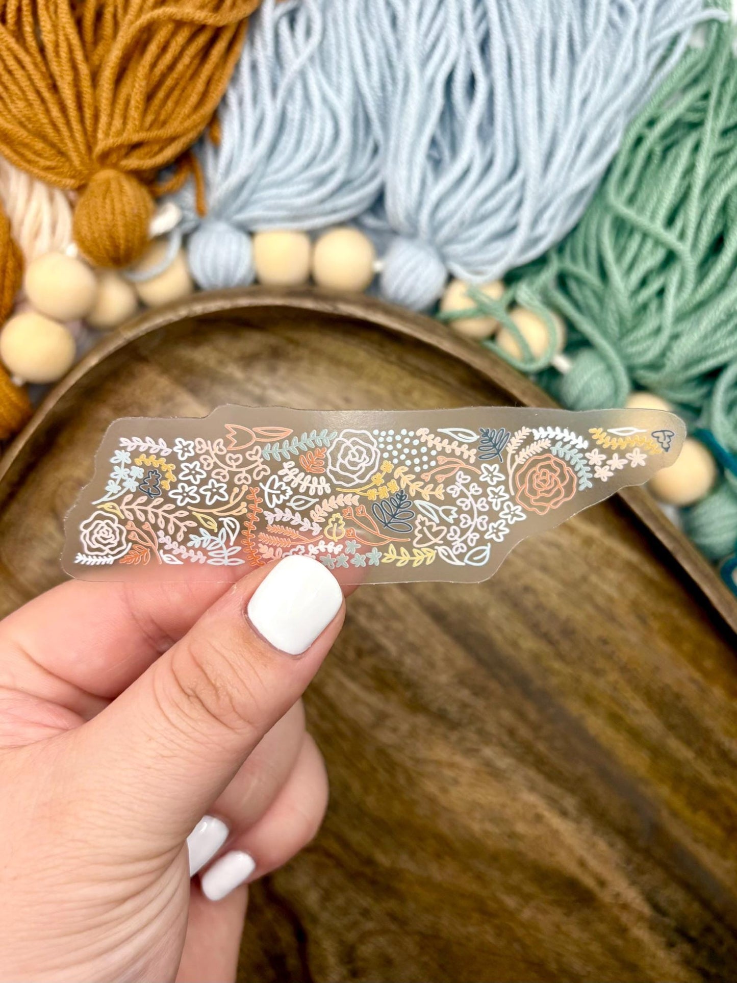 Clear Tennessee Floral Sticker. Weatherproof State Sticker. Vinyl Matte Sticker.