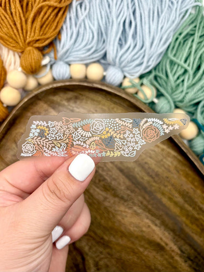 Clear Tennessee Floral Sticker. Weatherproof State Sticker. Vinyl Matte Sticker.