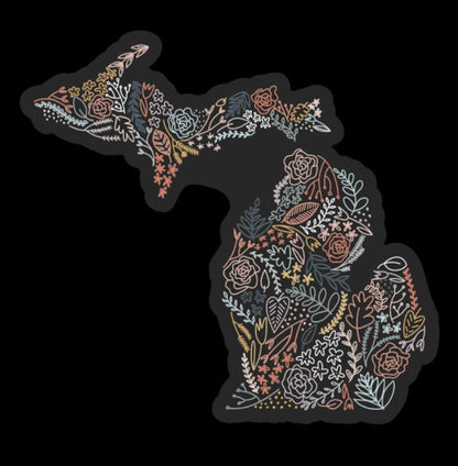 Clear Michigan Floral Sticker. Weatherproof State Sticker. Vinyl Matte Sticker.