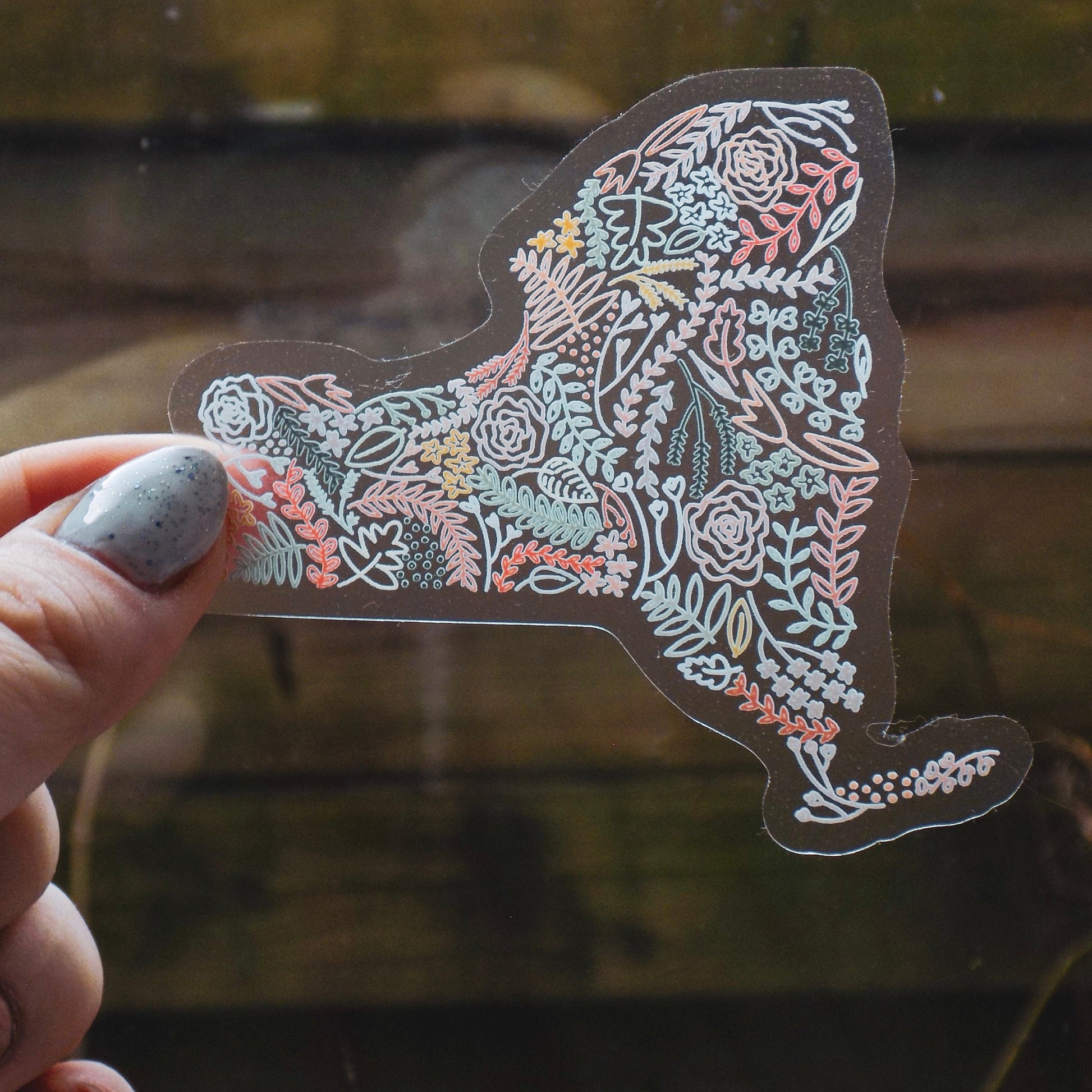 Clear New York Floral Sticker. Weatherproof State Sticker. Vinyl Matte Sticker.