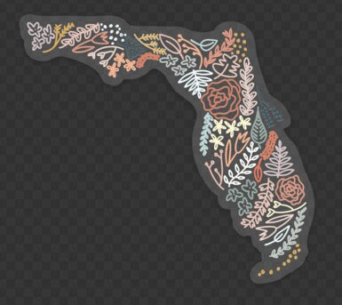 Clear Florida Floral Sticker. Weatherproof State Sticker. Vinyl Matte Sticker.