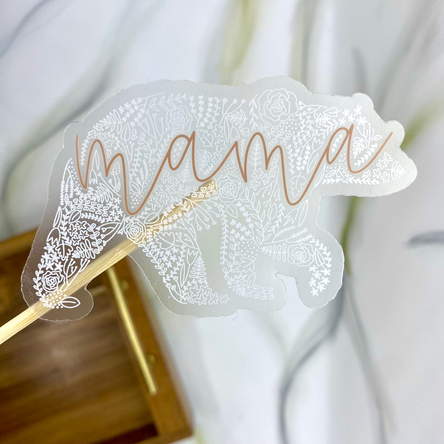 Clear Mama Bear Floral Sticker. Weatherproof Sticker. Vinyl Matte Sticker.