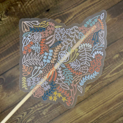 Clear Ohio Floral Sticker. Weatherproof State Sticker. Vinyl Matte Sticker.