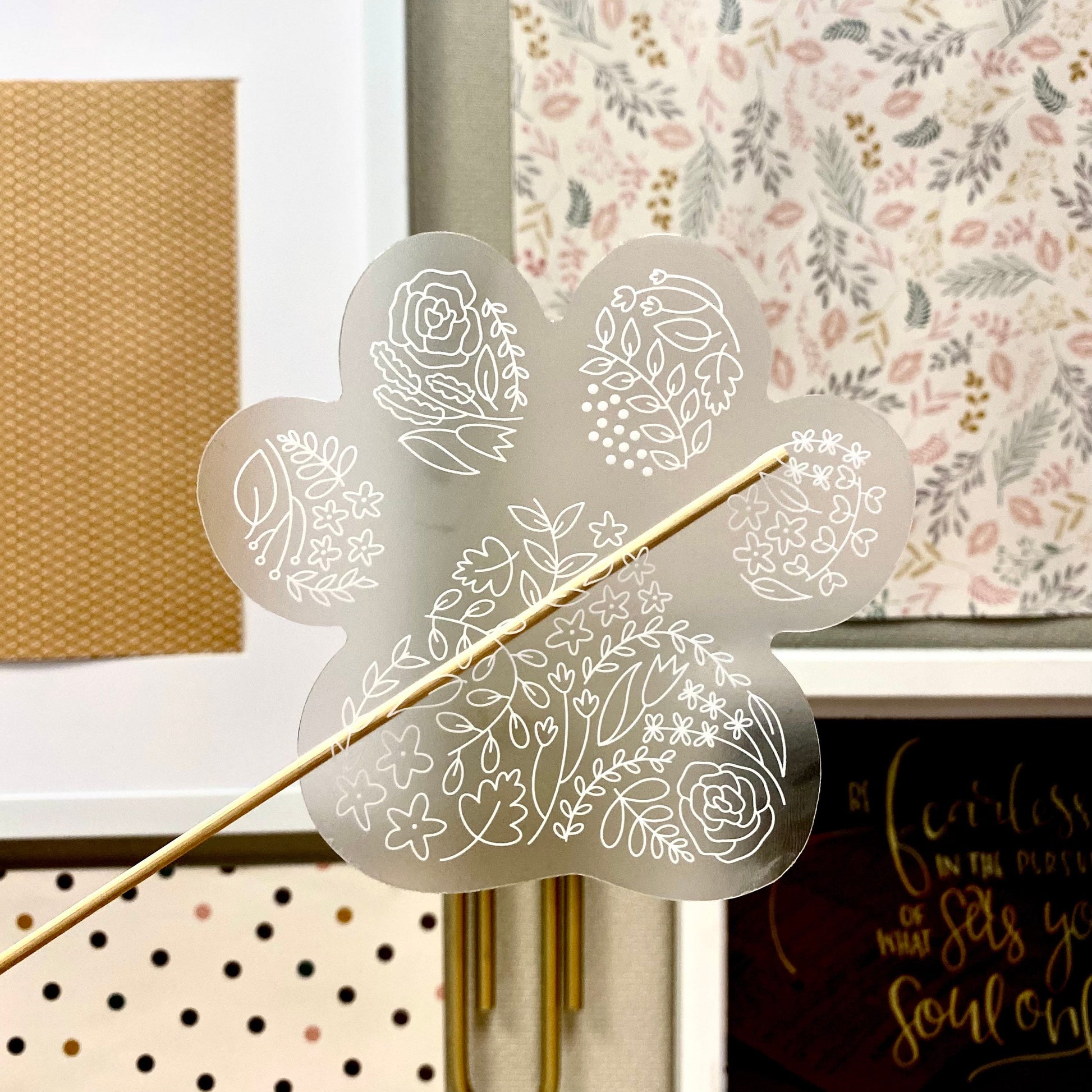 Paw Print Sticker. Clear Matte Weatherproof Sticker. Floral Vinyl Sticker.
