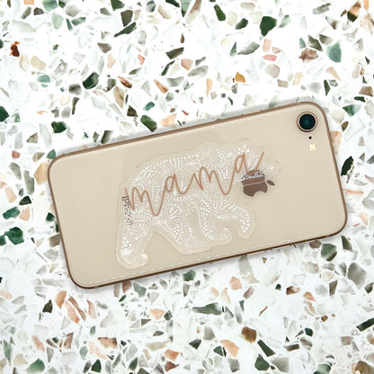 Clear Mama Bear Floral Sticker. Weatherproof Sticker. Vinyl Matte Sticker.