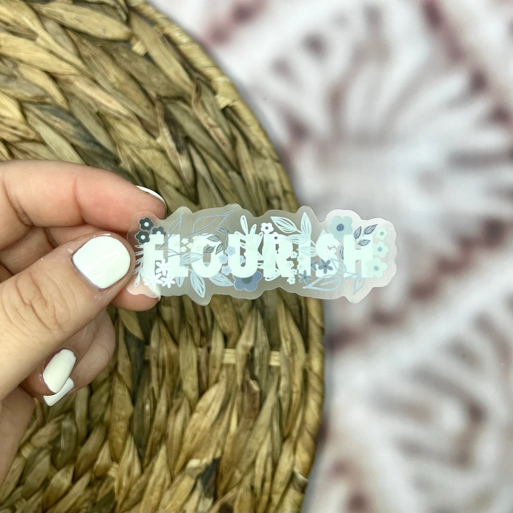 FLOURISH Sticker. Clear Weatherproof Sticker. Floral Vinyl Sticker.