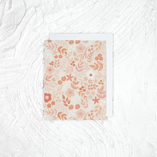 Floral Greeting Card. Blank Greeting Card. A2 Greeting Card. Card with Envelope. Peachy Pink Card.