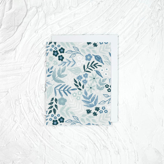 Floral Greeting Card. Blank Greeting Card. A2 Greeting Card. Card with Envelope. Light Blue Card.
