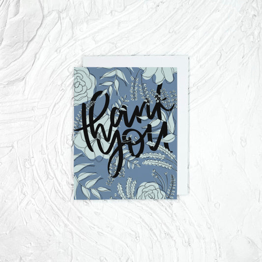 Thank You Floral Card. Thank You Greeting Card. A2 Greeting Card. Card with Envelope. Blue Floral Card.