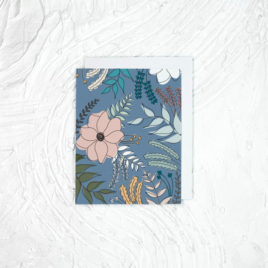 Floral Greeting Card. Blank Greeting Card. A2 Greeting Card. Card with Envelope. Blue Pink Orange Floral Card.
