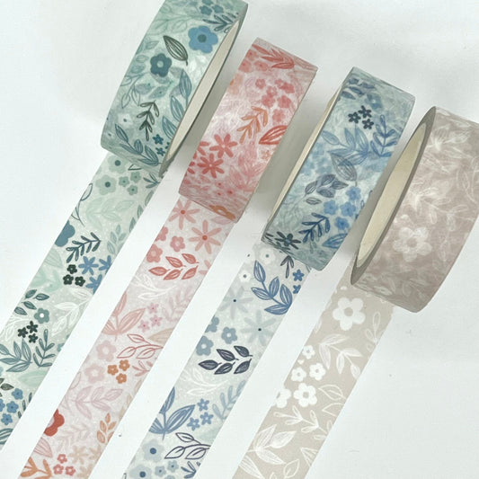 Floral Washi Tape. 15mm x 10m. Decorative Floral Pattern for Crafting, Journaling, Planners, Cards, Stationery, Presents, Scrapbooking.