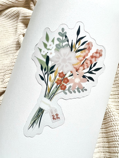 Flower Bouquet Sticker. Weatherproof Sticker. 3 inch Clear Vinyl Matte Sticker. Flowers, Self Love, Motivation.